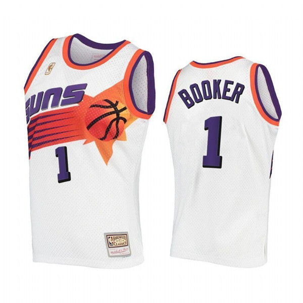 Men's Phoenix Suns #1 Devin Booker White Throwback Stitched Jersey